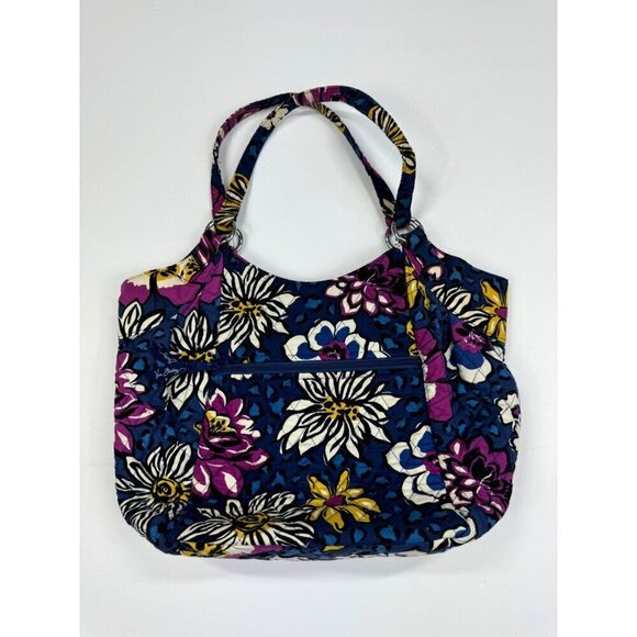 Vera Bradley Purse Shoulder Bag African Violet Pattern Quilted Blue - Picture 3 of 11